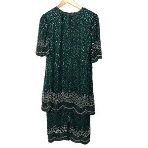 Beaded Sequined Dress Layers Holiday Party St. Patricks Day Fancy Read for Size
